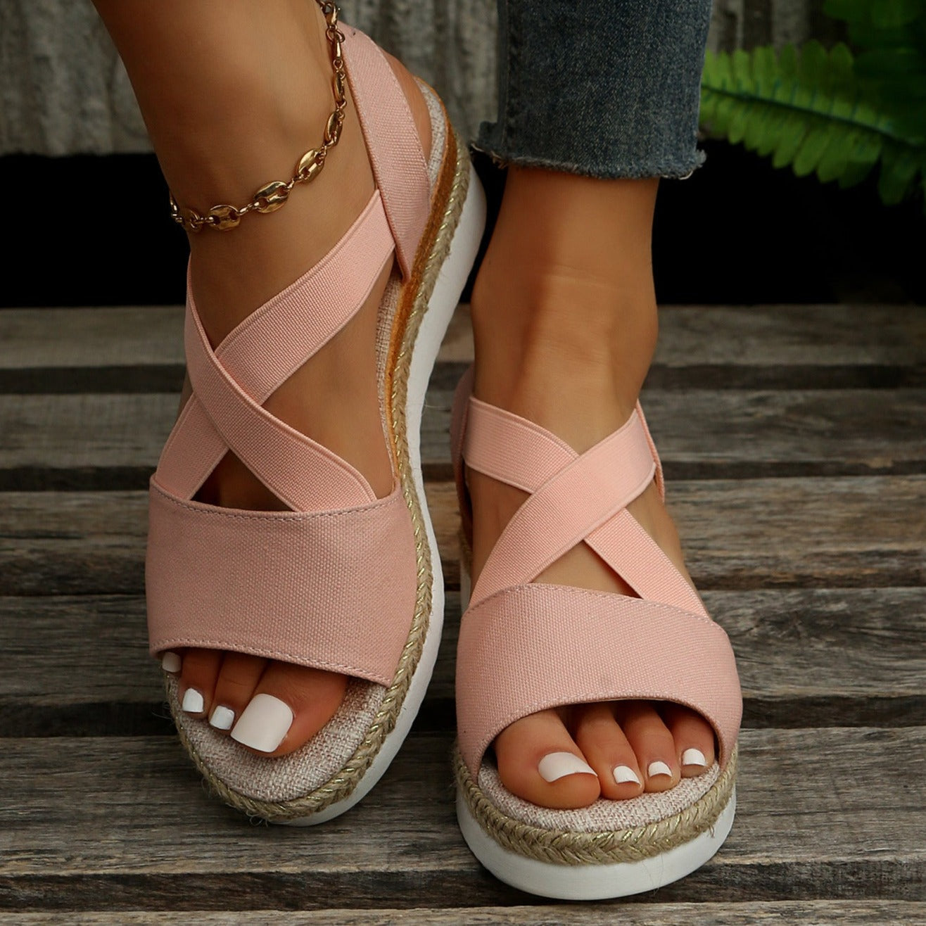 Summer Flat Wedge Heel Fish Mouth Casual Women's Sandals