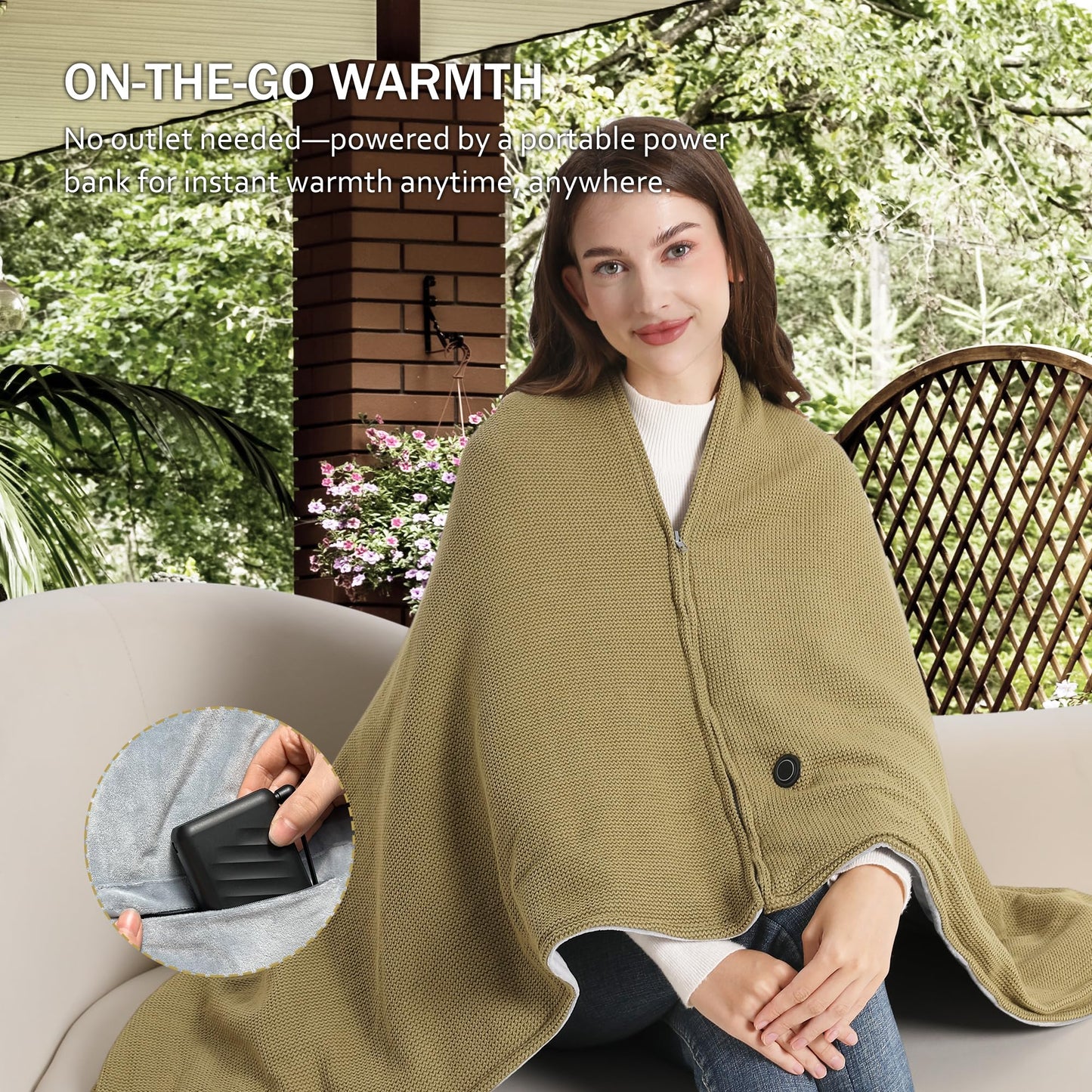 Portable Soft Zipper Electric Heated Blanket Shawl