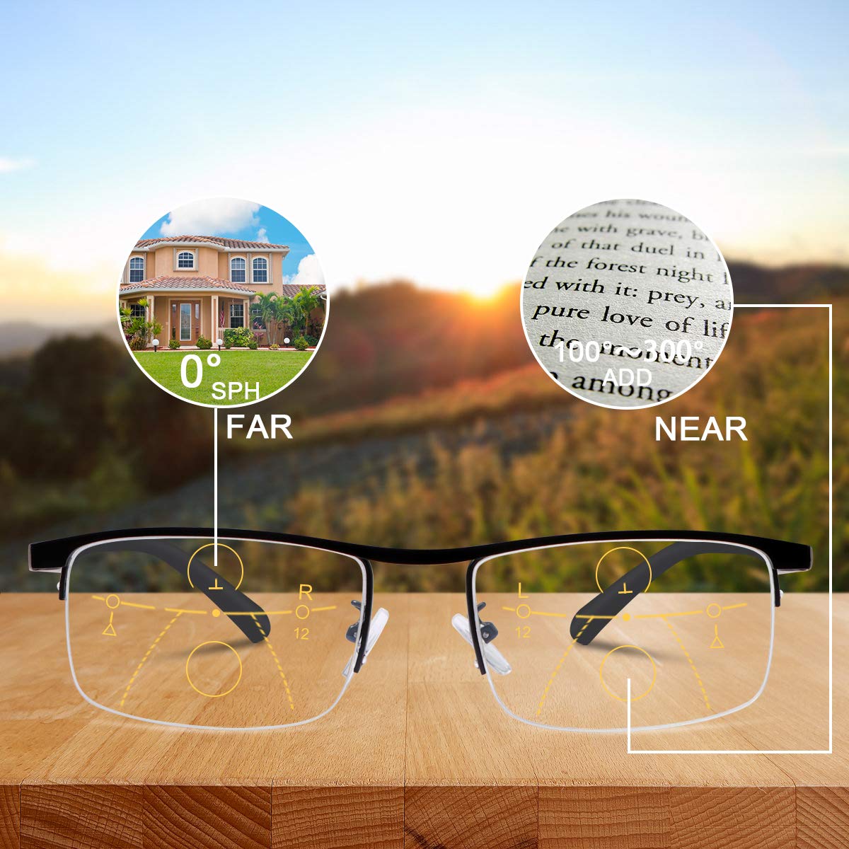 Titanium progressive far and near dual-use reading glasses