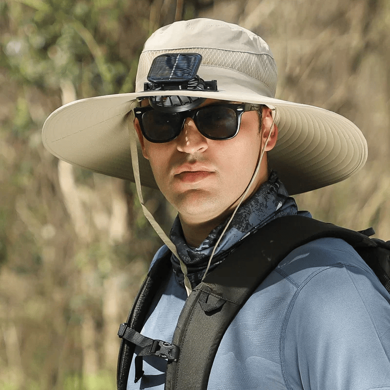 Wide Brim Solar Fan Outdoor Fishing Hat-Solar & USB Charging