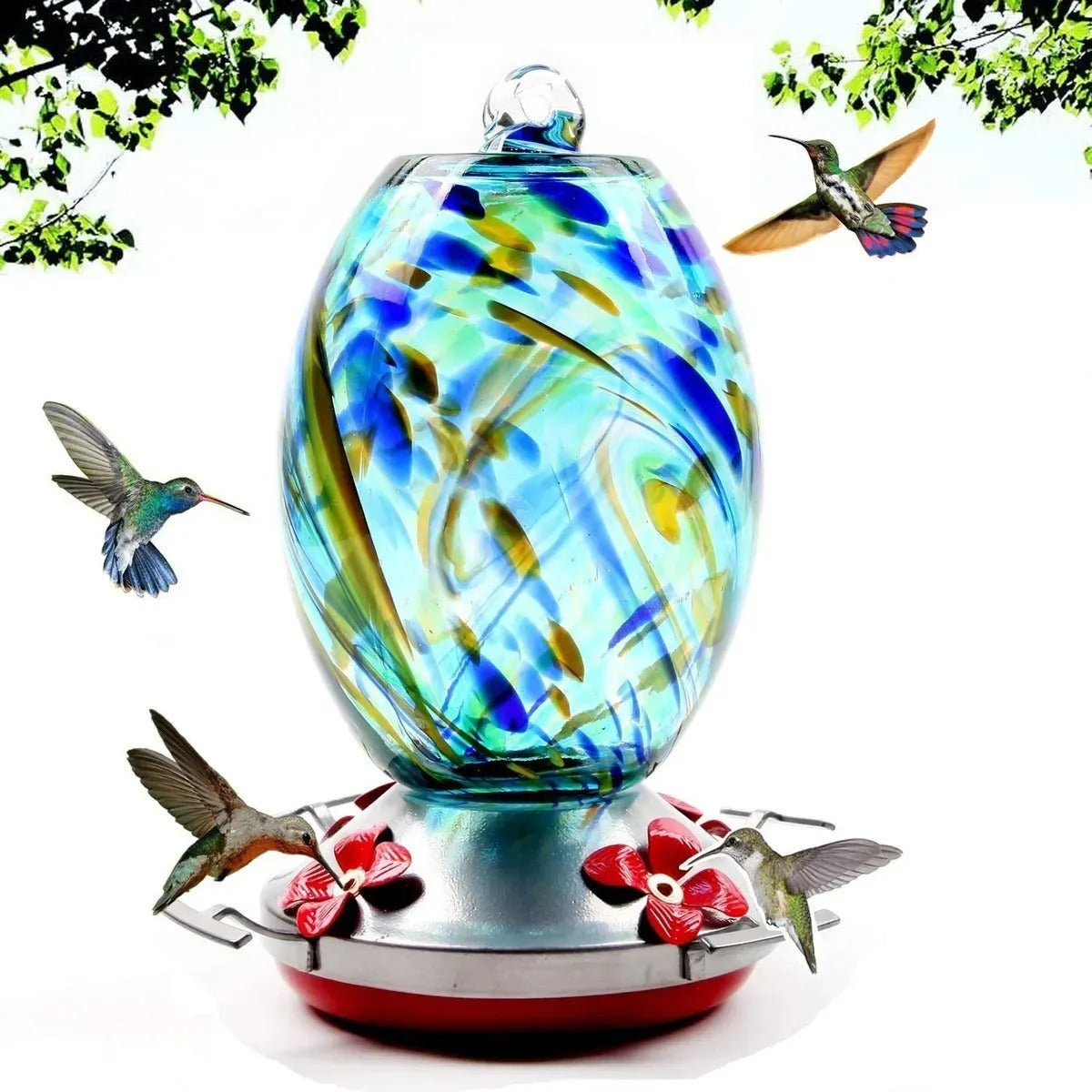 Hand Blown Glass Hummingbird Feeder - 25 Ounces