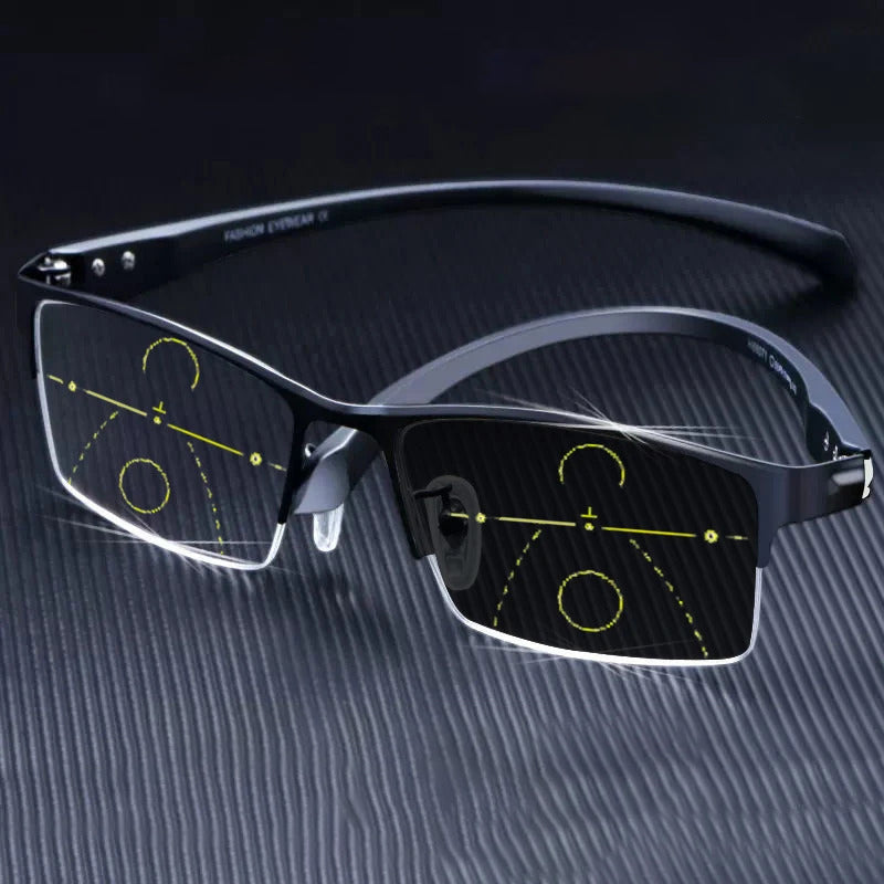 Titanium progressive far and near dual-use reading glasses