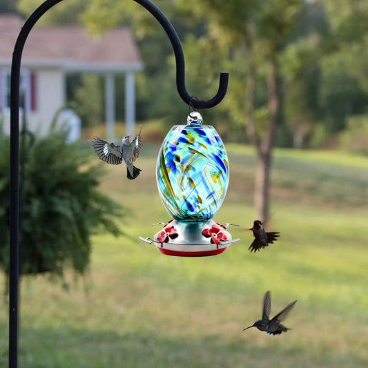 Hand Blown Glass Hummingbird Feeder - 25 Ounces